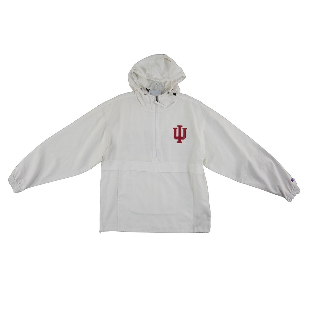 Champion Windbreaker Men's Size Small White Indiana Hoosiers Hooded Half Zip